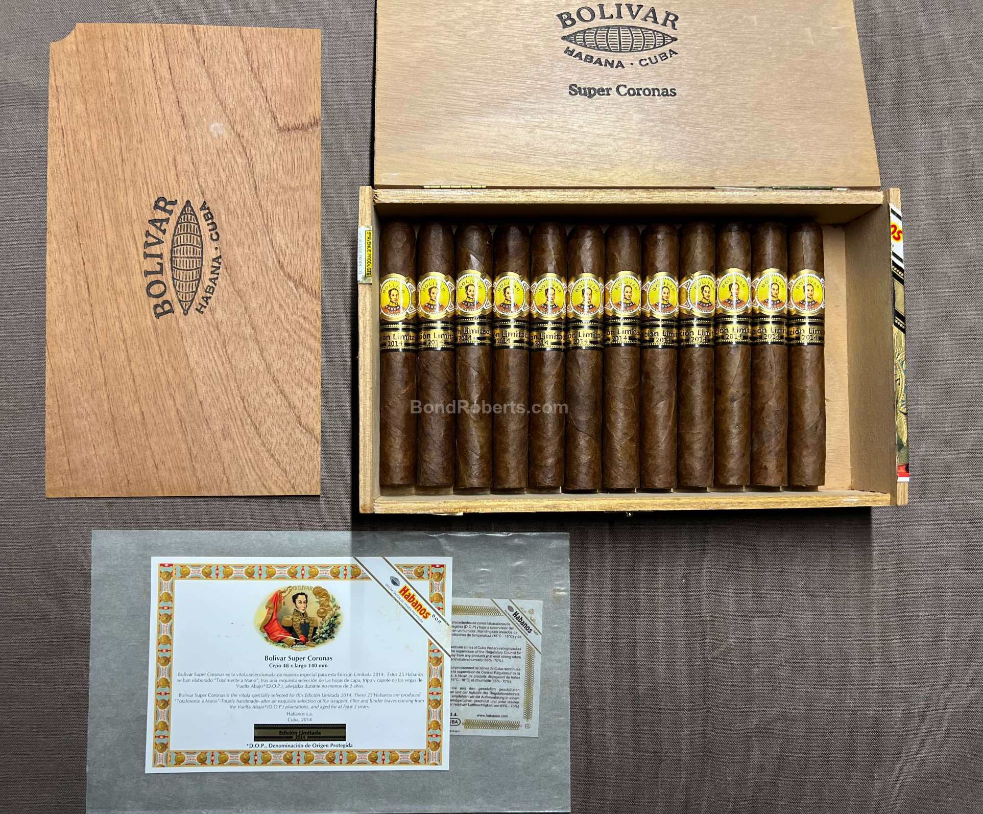 Bolívar Super Coronas Edición Limitada 2014 Semi Boite Nature Box of 25 ...