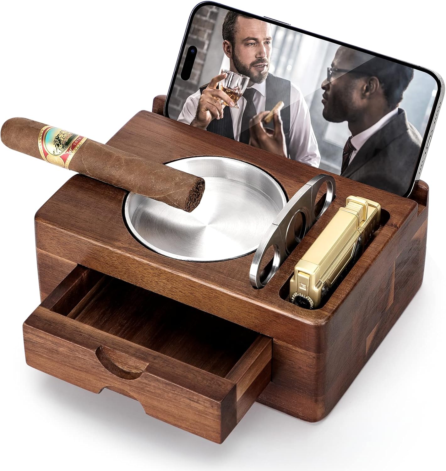 Amazon.com: Tesonway Cigar Ashtray, Wooden Cigar Ashtrays with Cigar ...