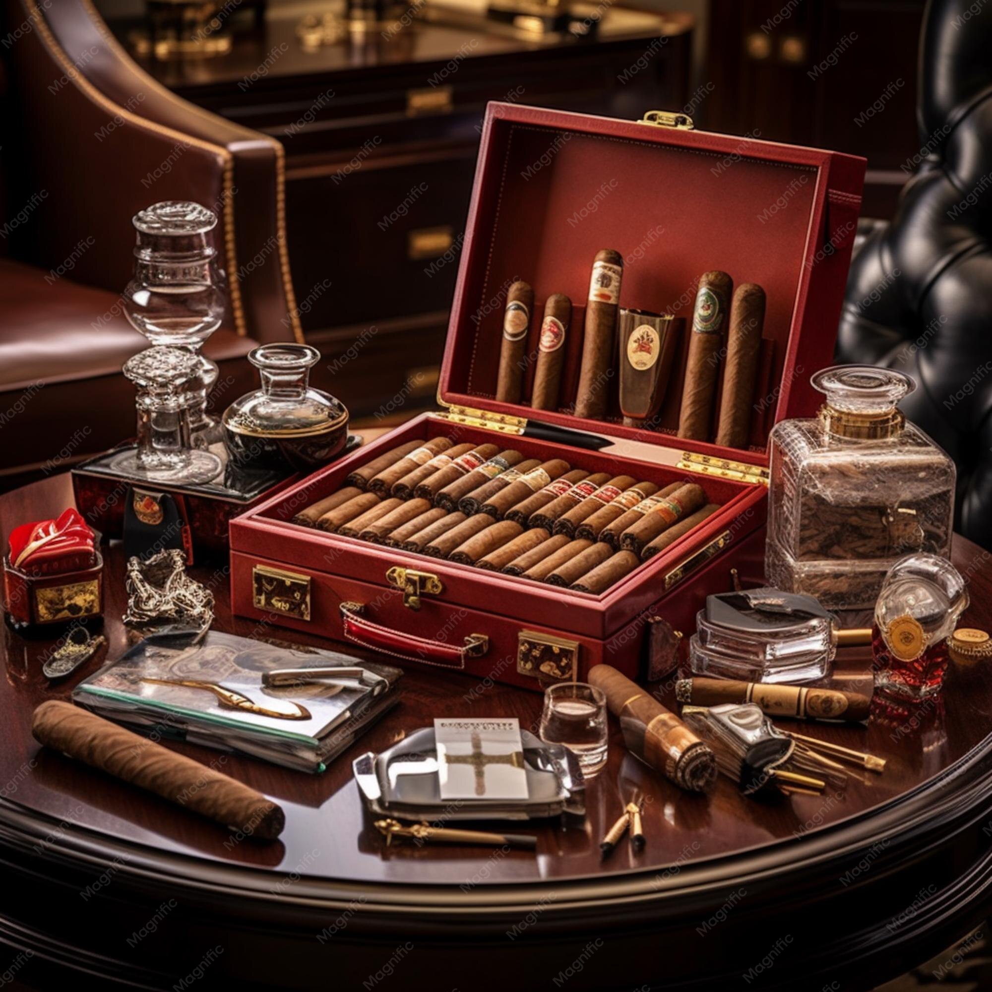 Premium AI Image | arafed cigars and cigar lighters are on a table with ...