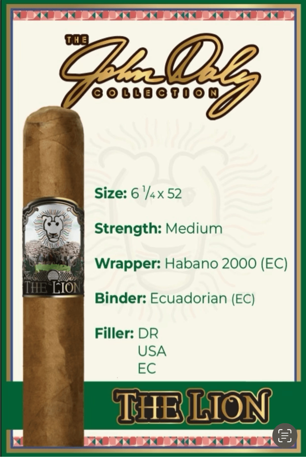 John Daly Lion Long Game Signature Box (10) - San Giuseppe Cigars
