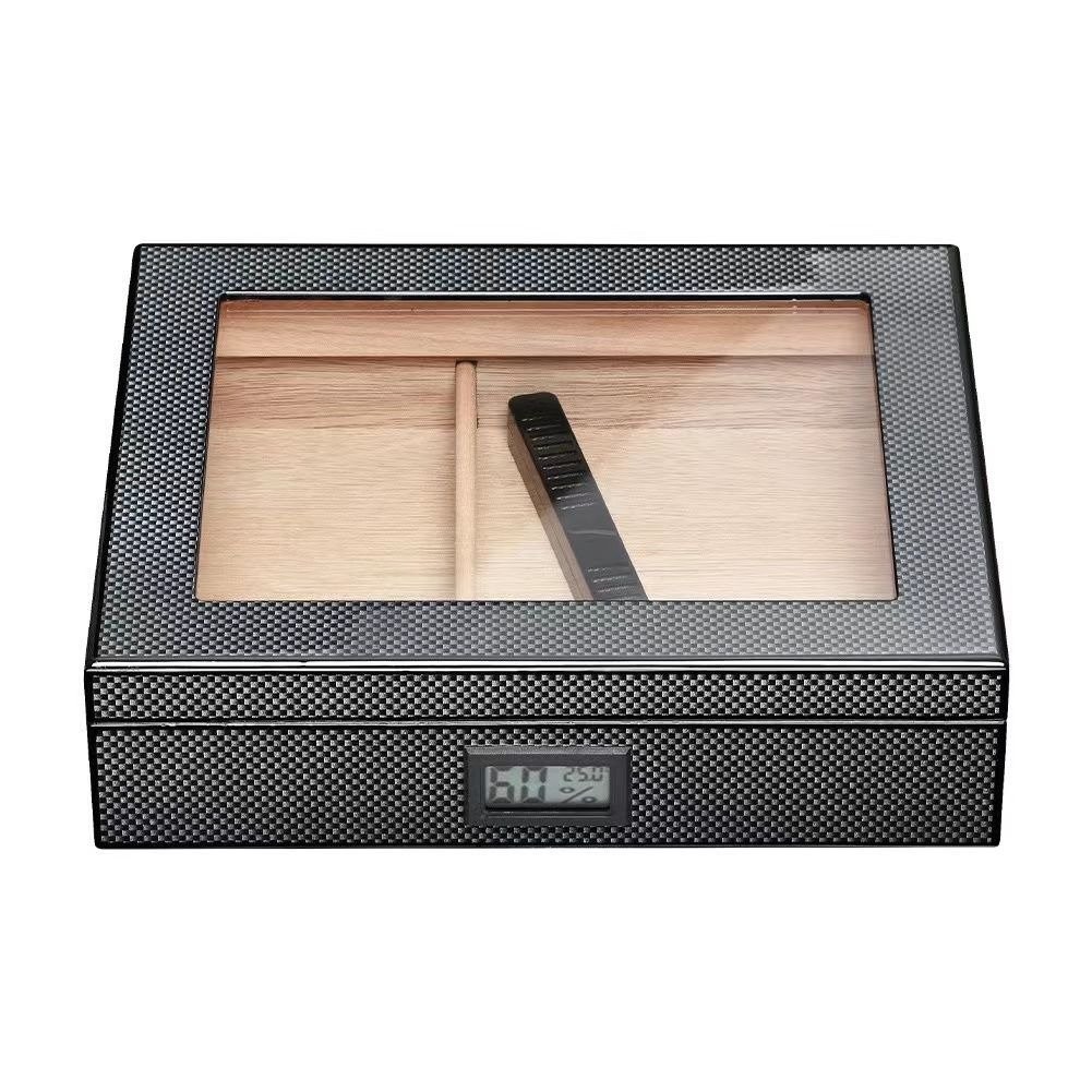 〖Tom優選〗Cigar Humidor 雪鬆木 雪茄保濕盒 20支裝 大容量 雪茄盒 濕度計 黑色碳纖維紋路 西班牙醇 | 蝦皮購物
