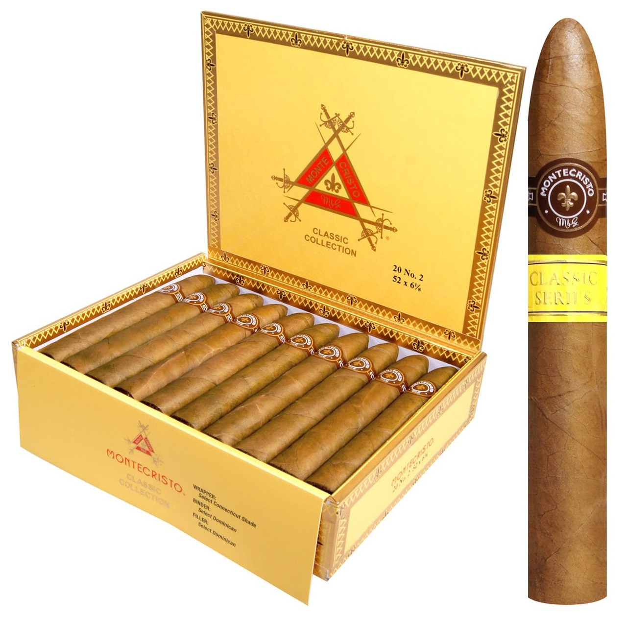 MONTECRISTO CLASSIC SERIES NO. 2 BELICOSO 6 1/8 X 52 - Cuban Crafters ...