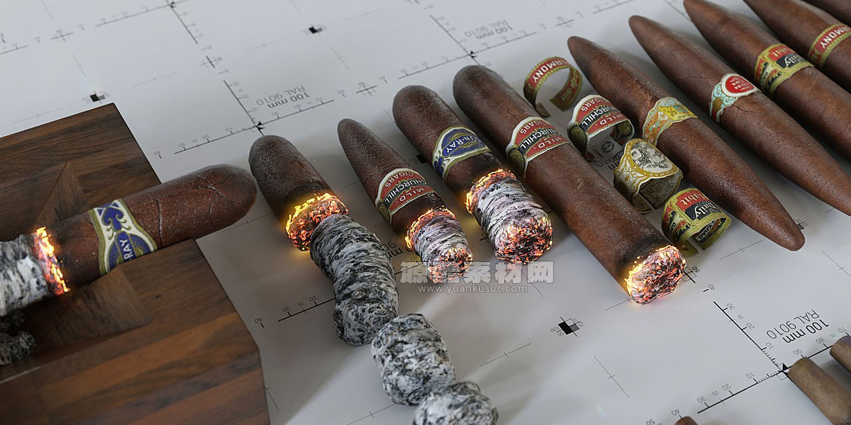 Blender预设-香烟雪茄模型3D模型资产预设 Cigars Cigarettes Joints Blunts And Ashtrays ...