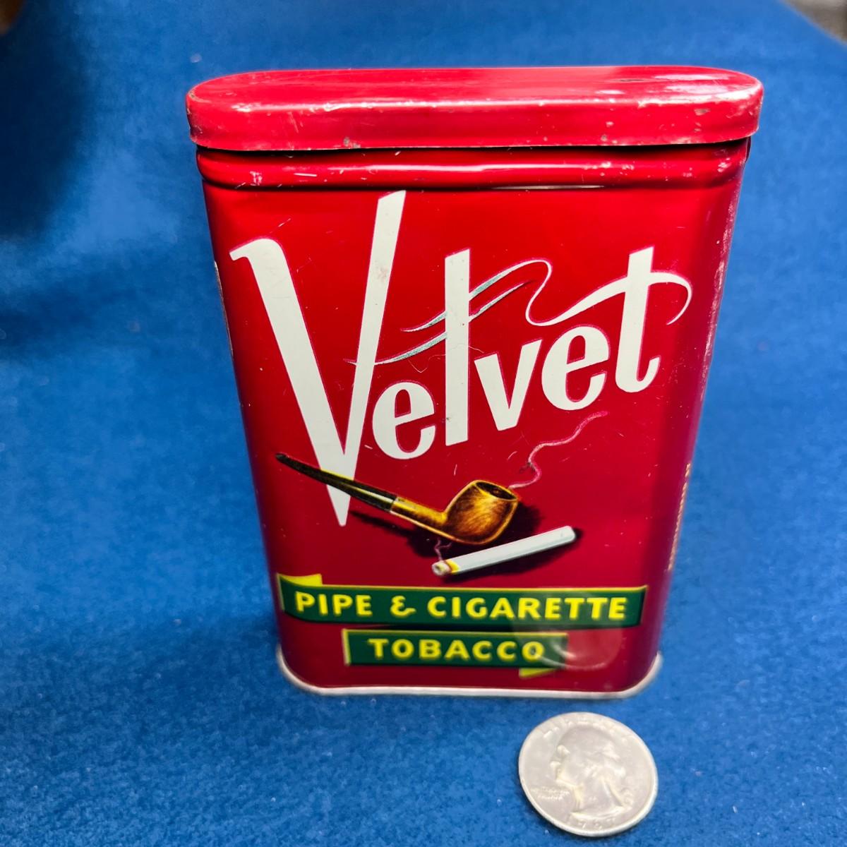 VINTAGE VELVET PIPE & CIGARETTE TOBACCO TIN | EstateSales.org